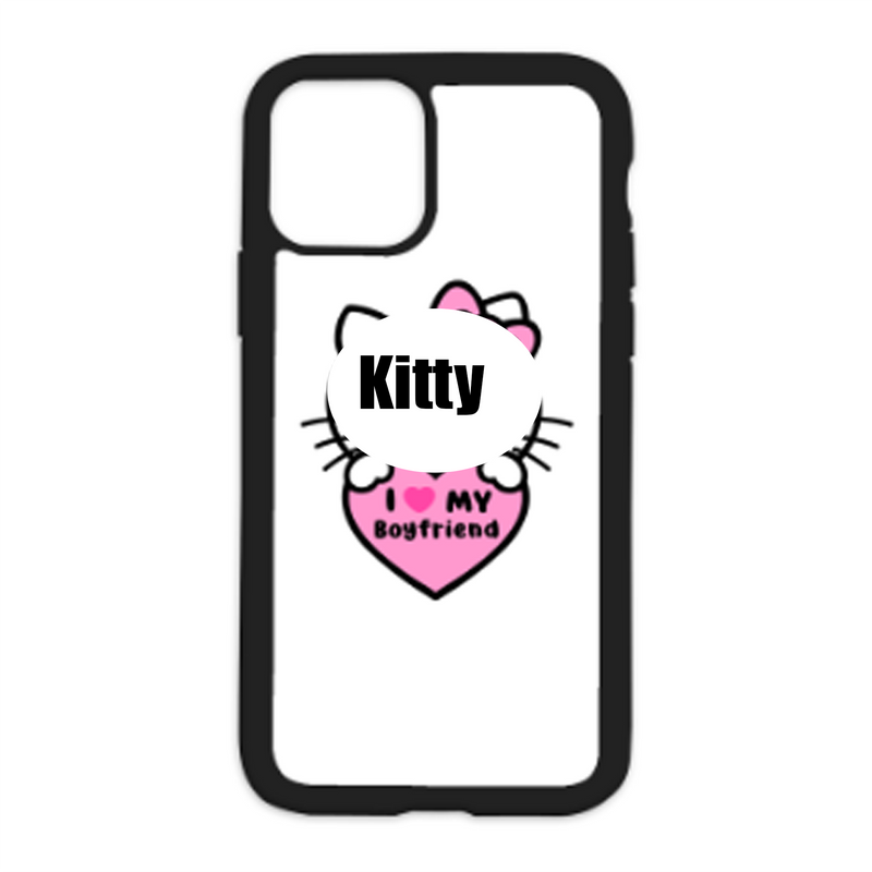 Kitty I Love My Boyfriend Color Heart White Background Design On Black Phone Case