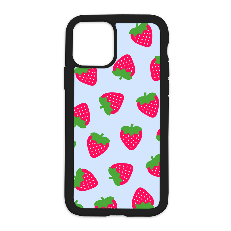 Strawberry Pattern Design On Black Phone Case