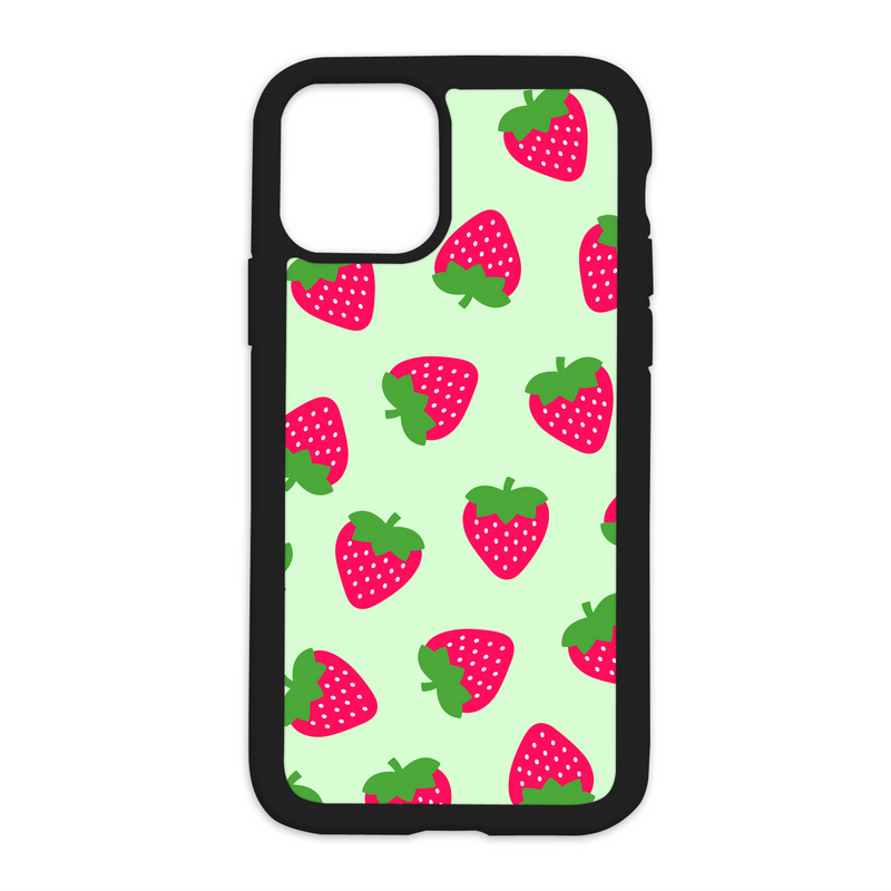 Strawberry Pattern Design On Black Phone Case