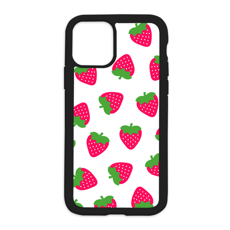 Strawberry Pattern Design On Black Phone Case