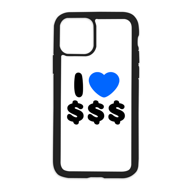 White I Love $$$ Design On Black Phone Case