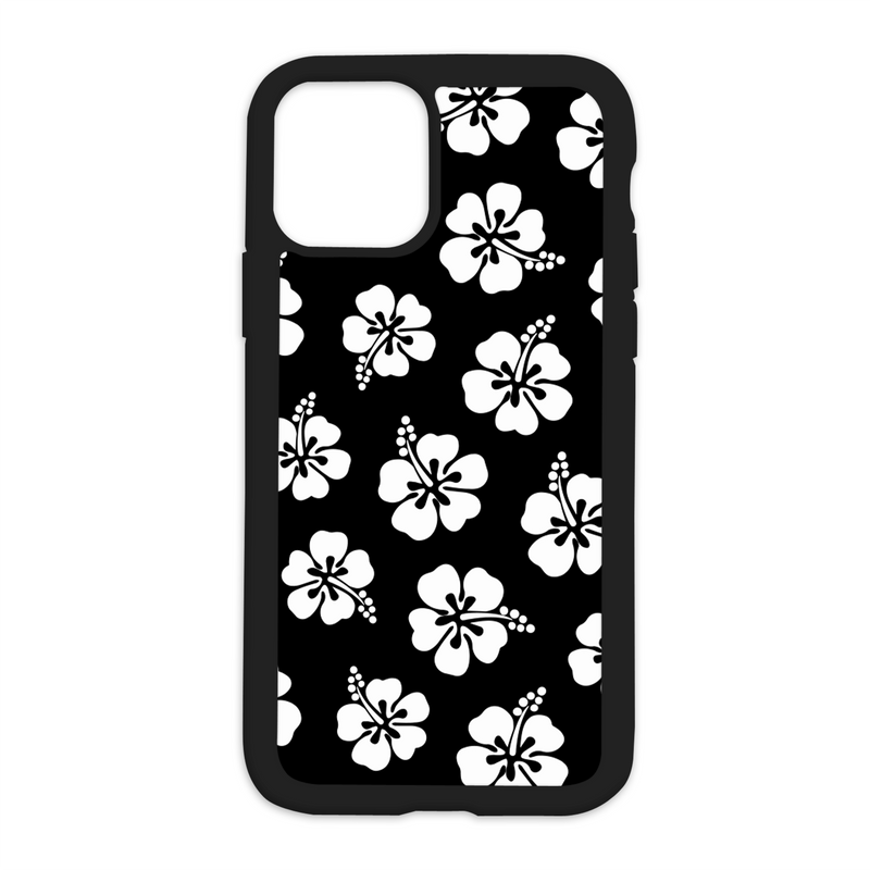 White Hibiscus Pattern Design On Black Phone Case