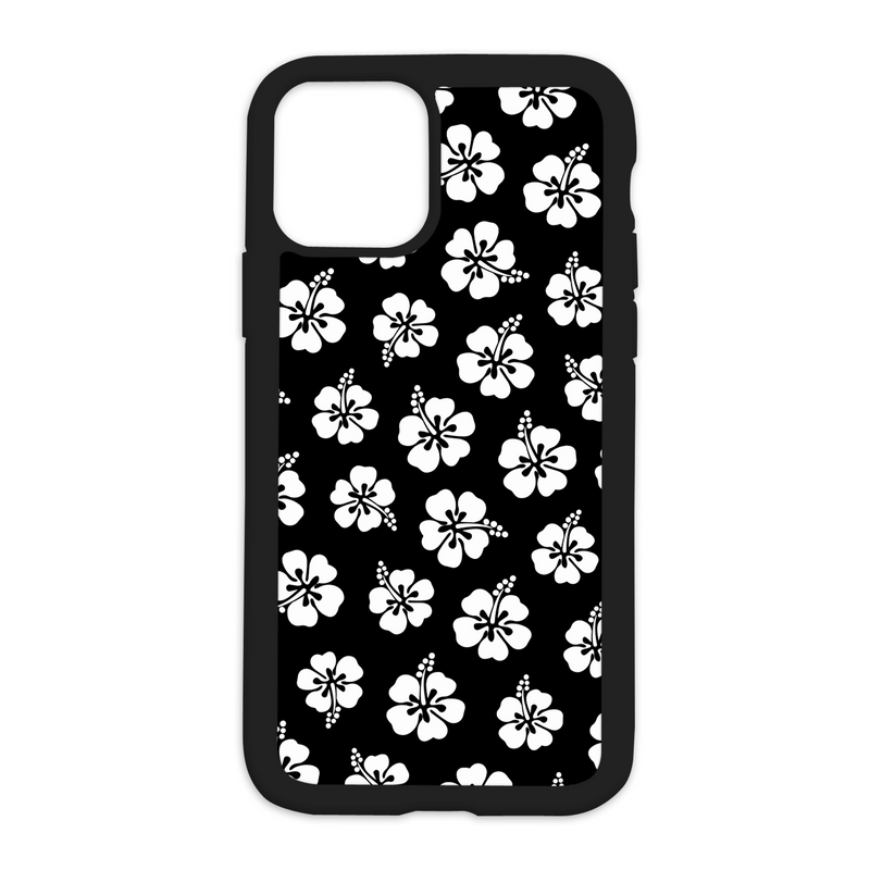 White Hibiscus Pattern Design On Black Phone Case