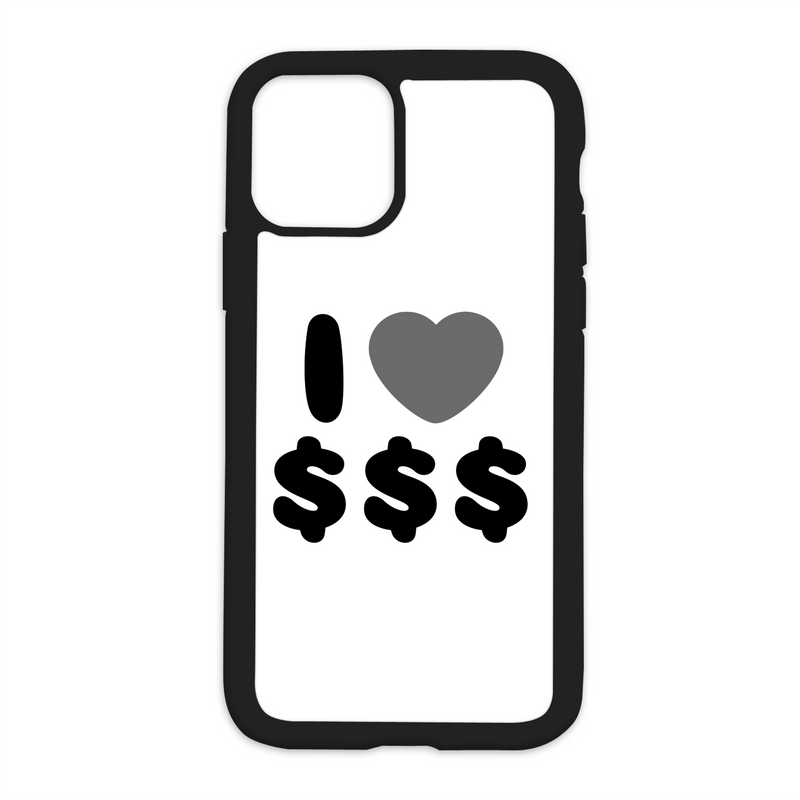 White I Love $$$ Design On Black Phone Case