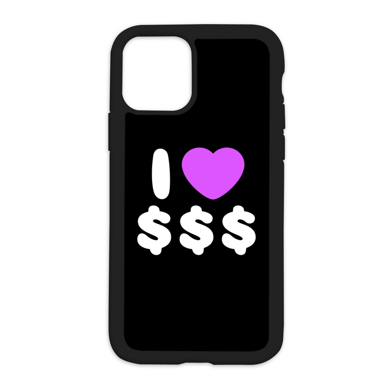 Black I Love $$$ Design On Black Phone Case