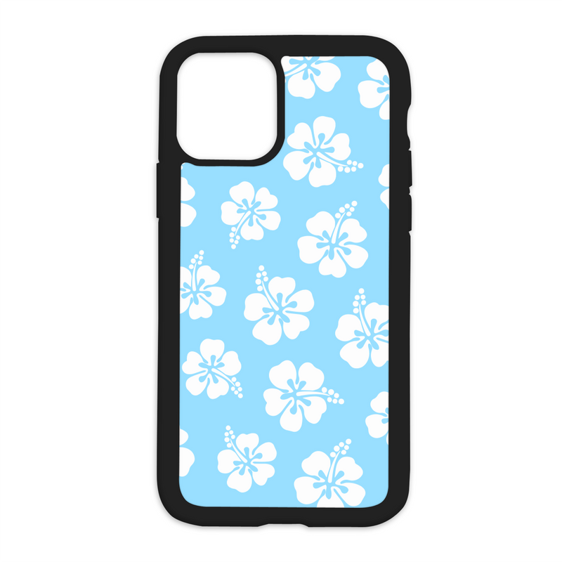 White Hibiscus Pattern Design On Black Phone Case