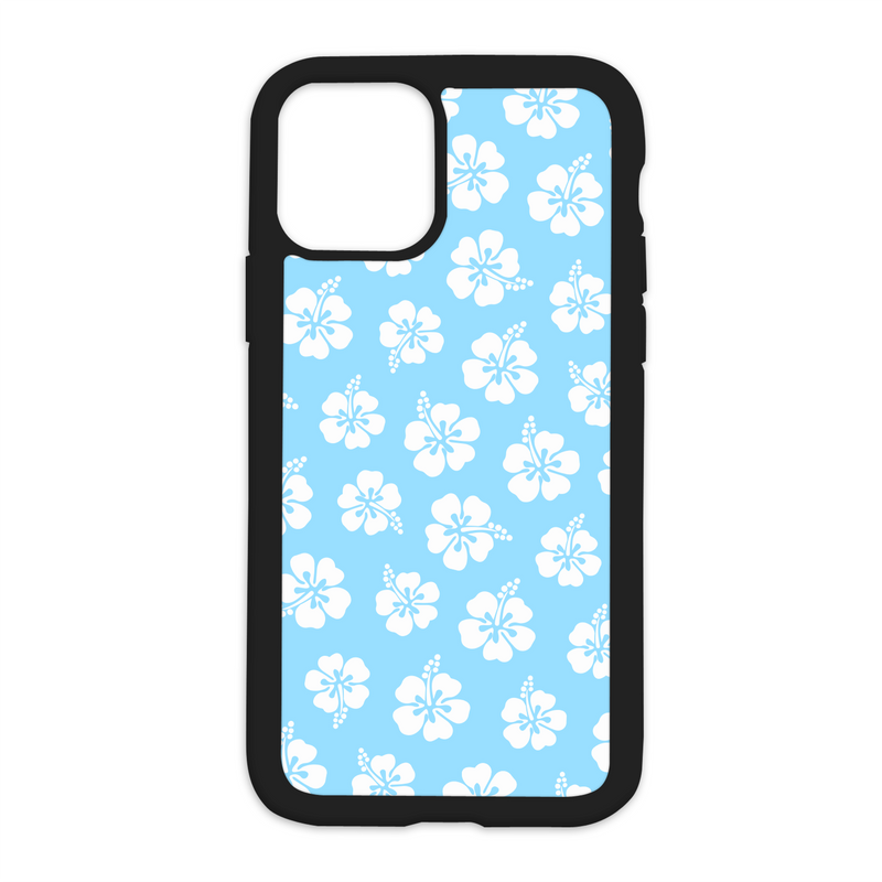 White Hibiscus Pattern Design On Black Phone Case