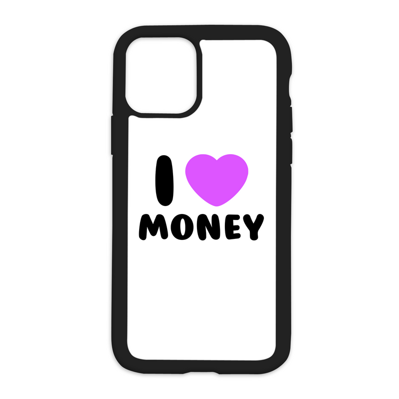 White I Love Money Design On Black Phone Case