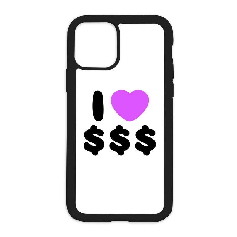 White I Love $$$ Design On Black Phone Case