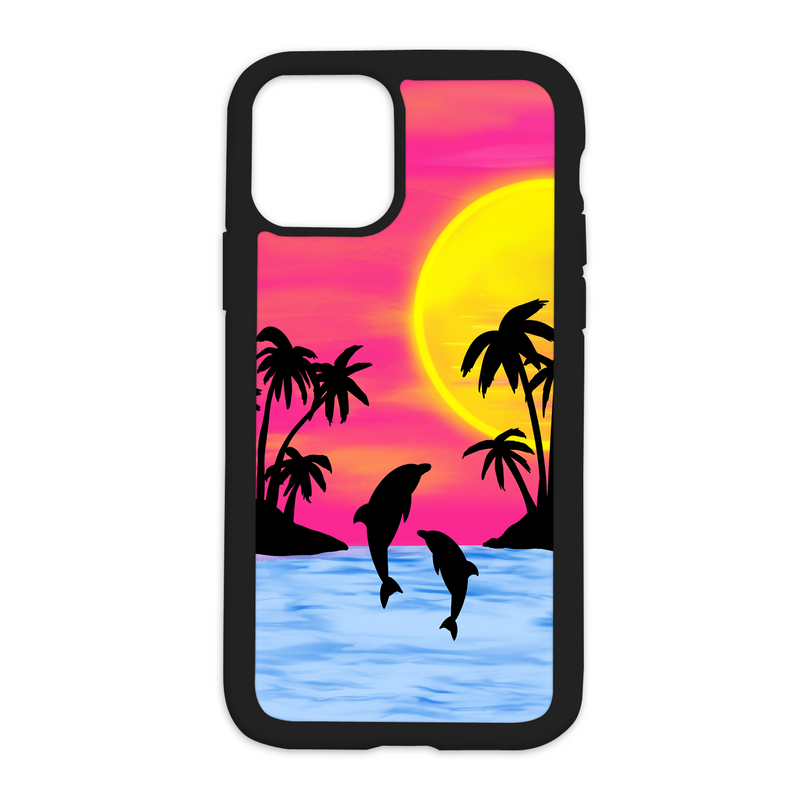 Sunset Vibes Design On Black Phone Case