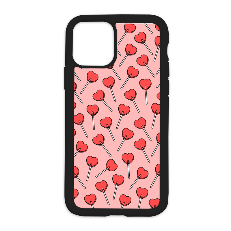 Heart Lollipops Design On Black Phone Case