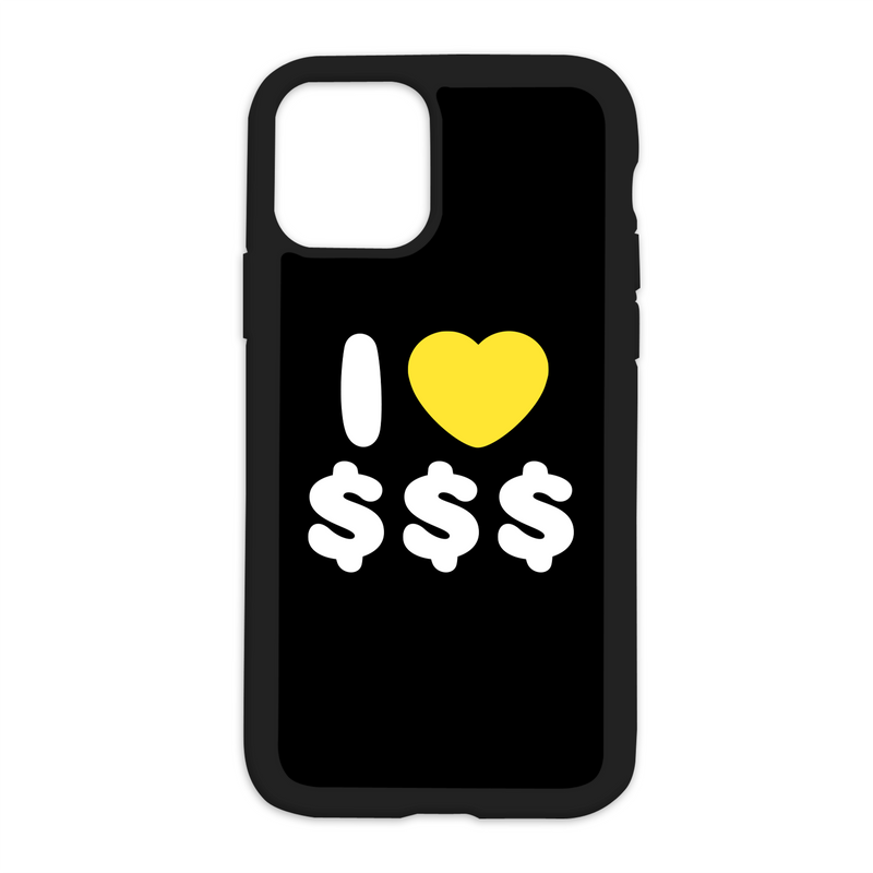 Black I Love $$$ Design On Black Phone Case