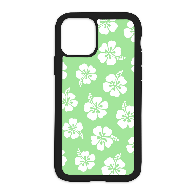 White Hibiscus Pattern Design On Black Phone Case