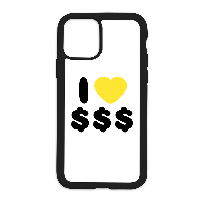 White I Love $$$ Design On Black Phone Case