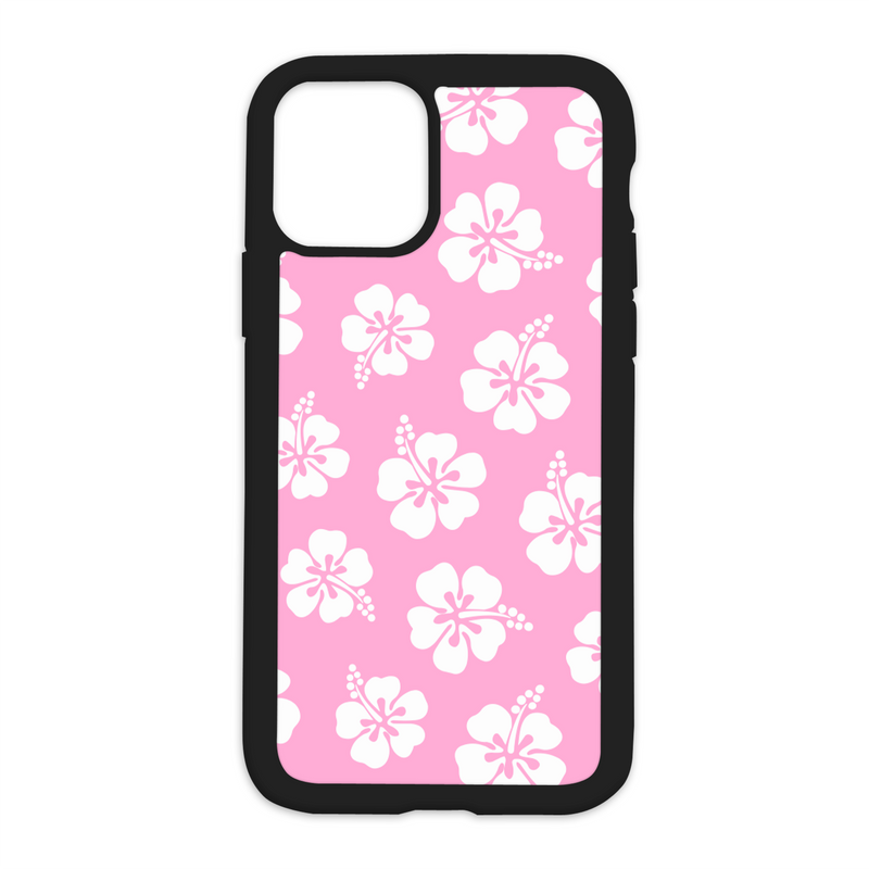 White Hibiscus Pattern Design On Black Phone Case