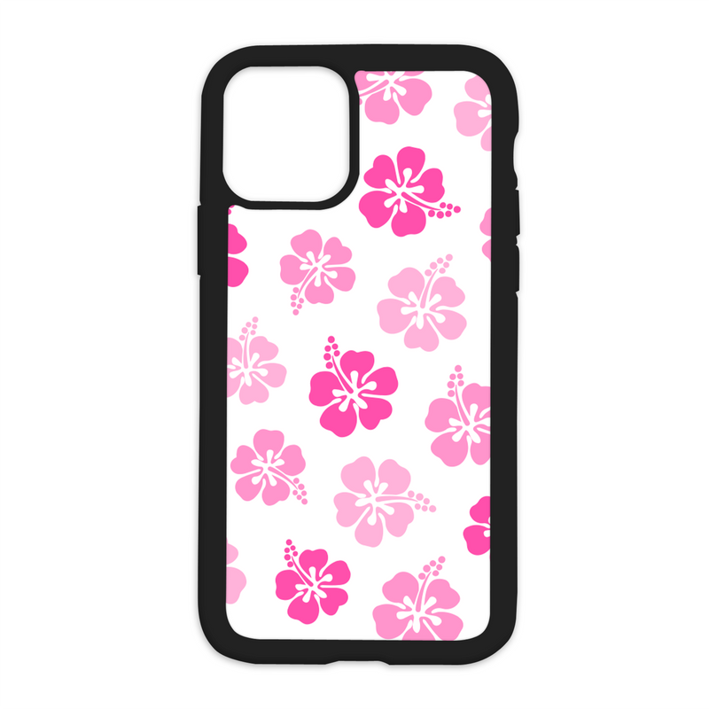 Color Hibiscus Pattern Design On Black Phone Case