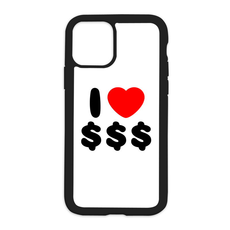 White I Love $$$ Design On Black Phone Case