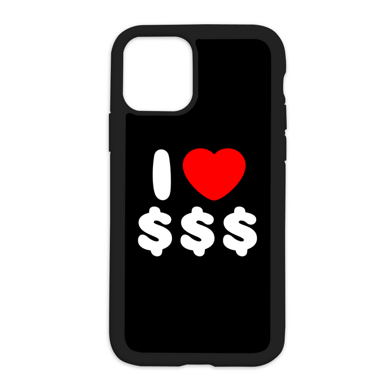 Black I Love $$$ Design On Black Phone Case