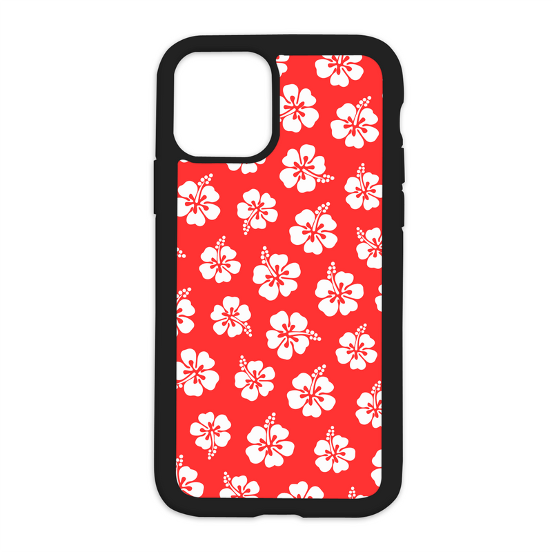 White Hibiscus Pattern Design On Black Phone Case