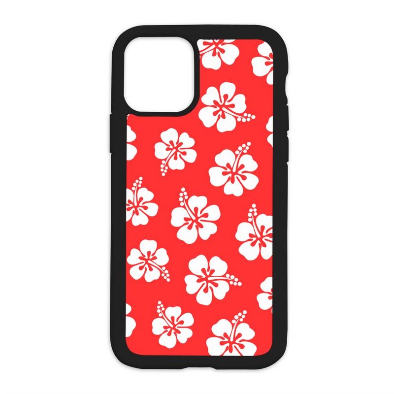 White Hibiscus Pattern Design On Black Phone Case