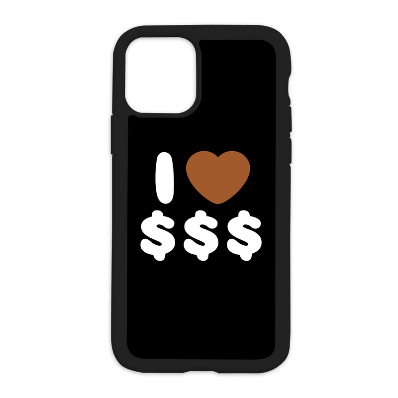 Black I Love $$$ Design On Black Phone Case