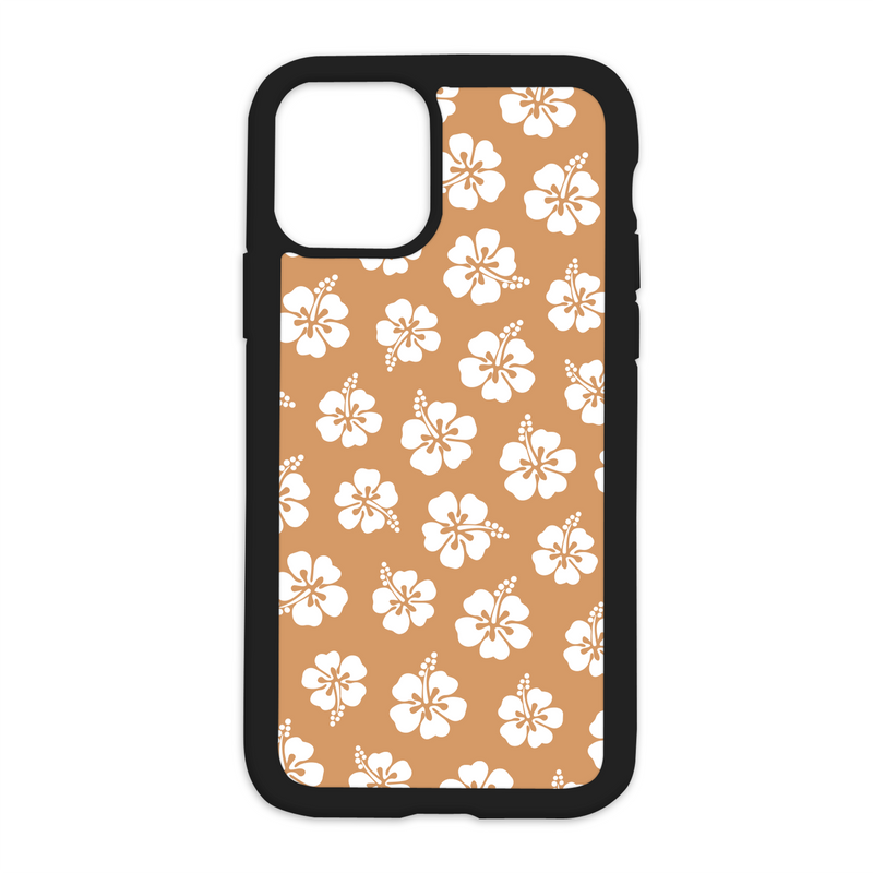 White Hibiscus Pattern Design On Black Phone Case