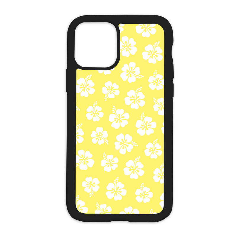 White Hibiscus Pattern Design On Black Phone Case