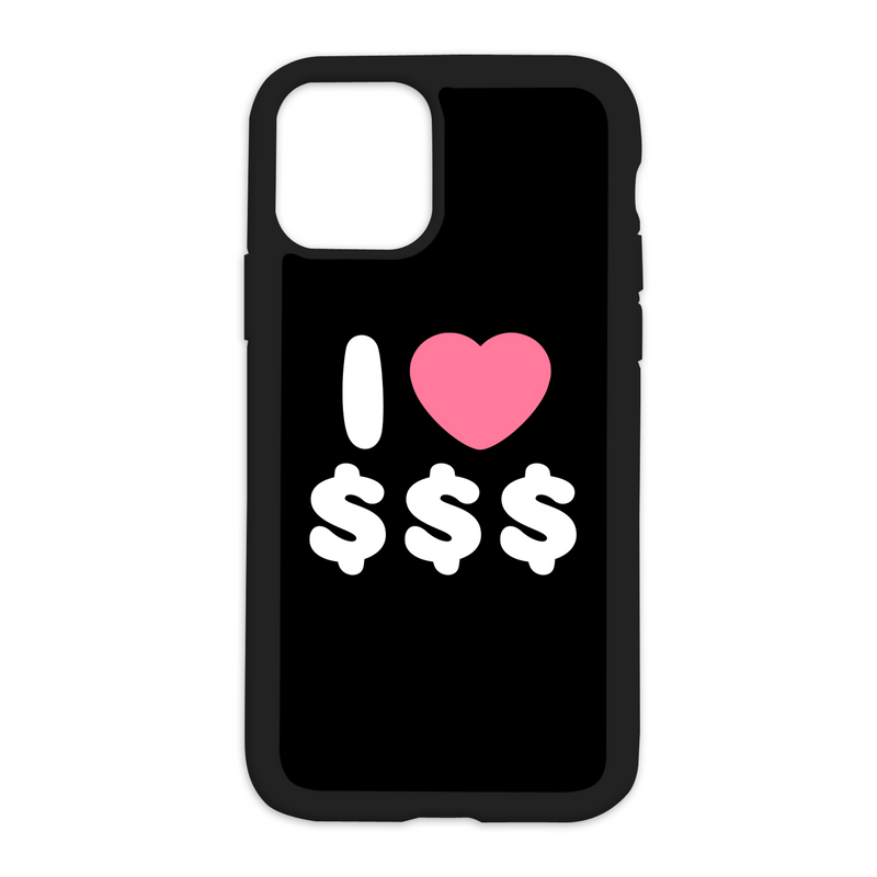 Black I Love $$$ Design On Black Phone Case