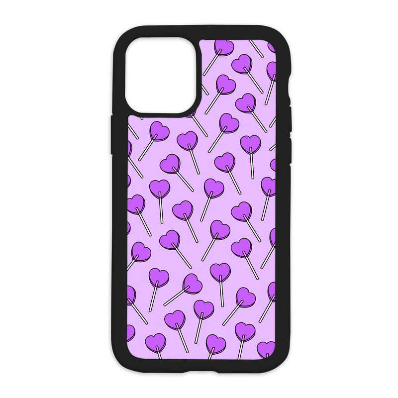 Heart Lollipops Design On Black Phone Case