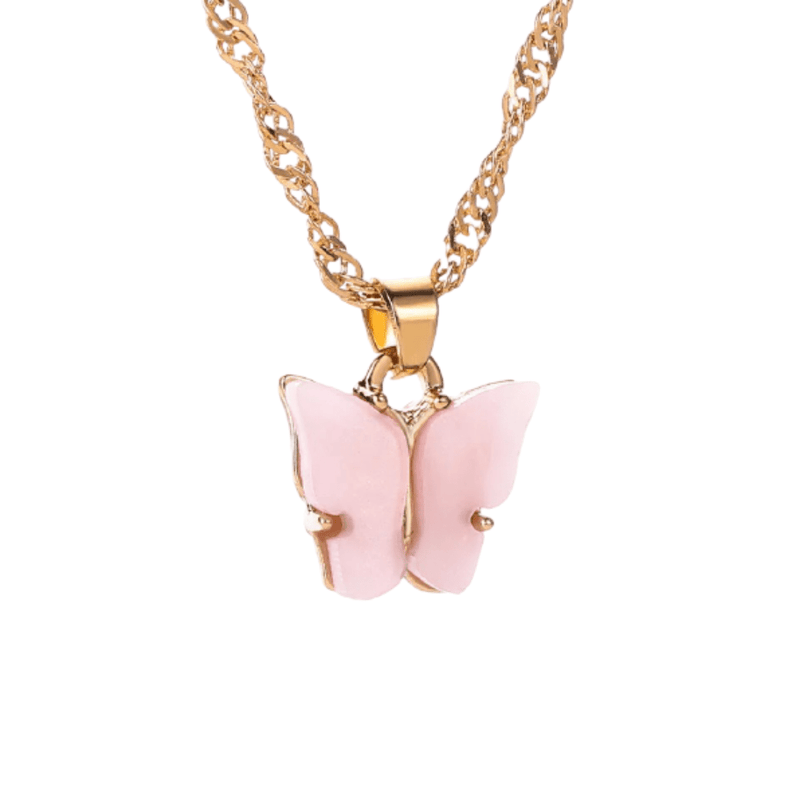 Pink Butterfly Pendant Necklace - Deluxe Amour