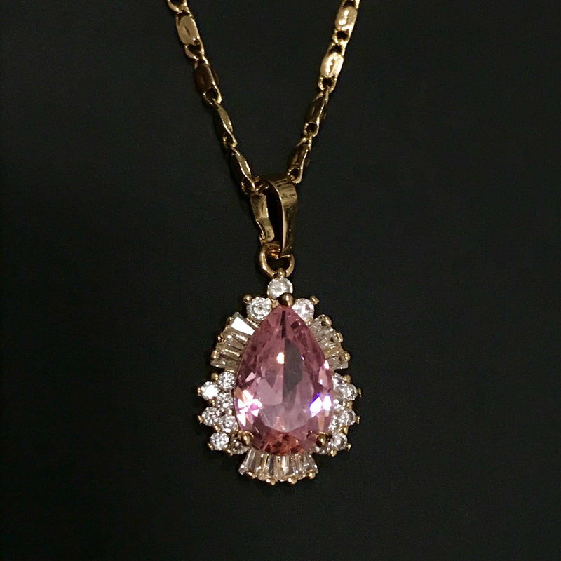 Pink Teardrop Necklace - Deluxe Amour