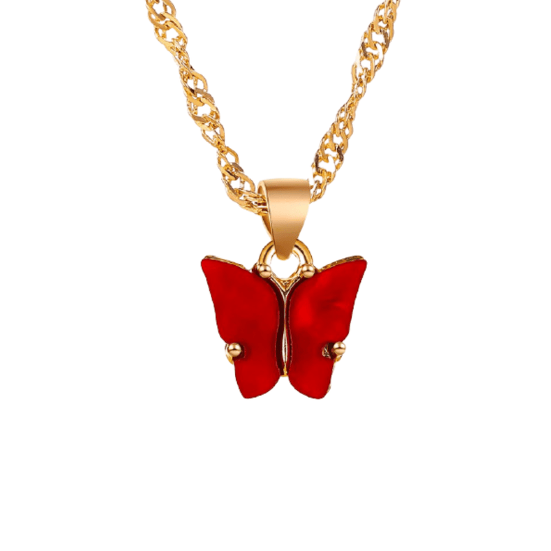 Red Butterfly Pendant Necklace - Deluxe Amour