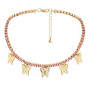 Gold And Pink Butterfly Tennis Necklace - Deluxe Amour
