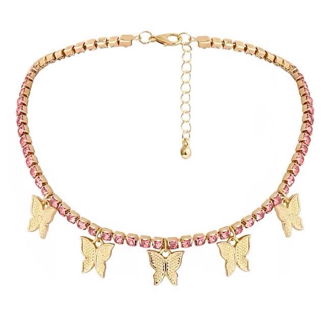 Gold And Pink Butterfly Tennis Necklace - Deluxe Amour