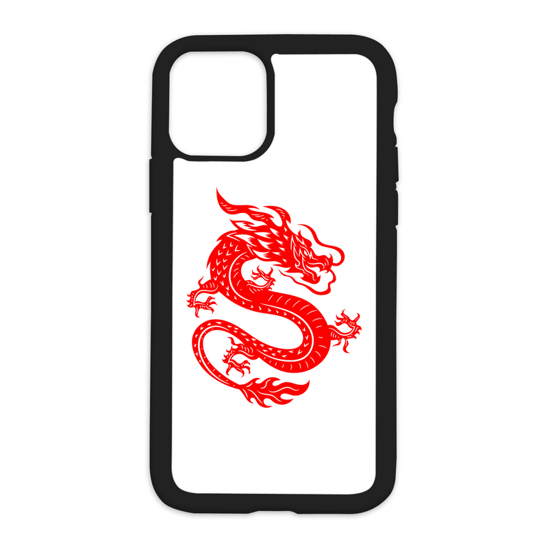 Red Dragon Design On Black Phone Case